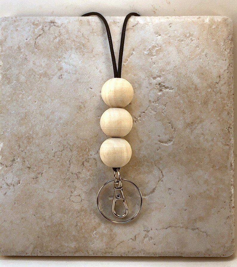 WOOD beaded ID Badge Key Holder BREAKAWAY Minimalist Lanyard