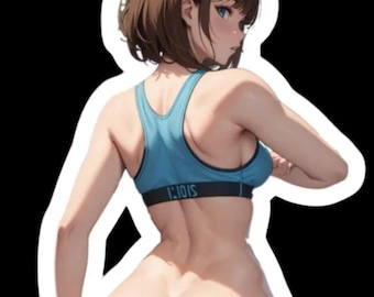Pegatinas de chicas anime mostrando el trasero desnudo con corte de beso