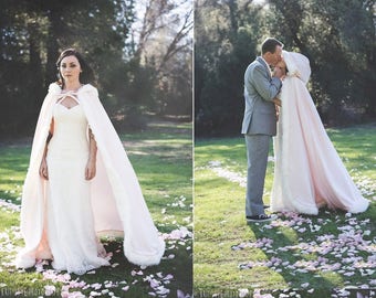 Ivory Satin Wedding Cloak Valentine Belle Inspired Bridal cape Claret
