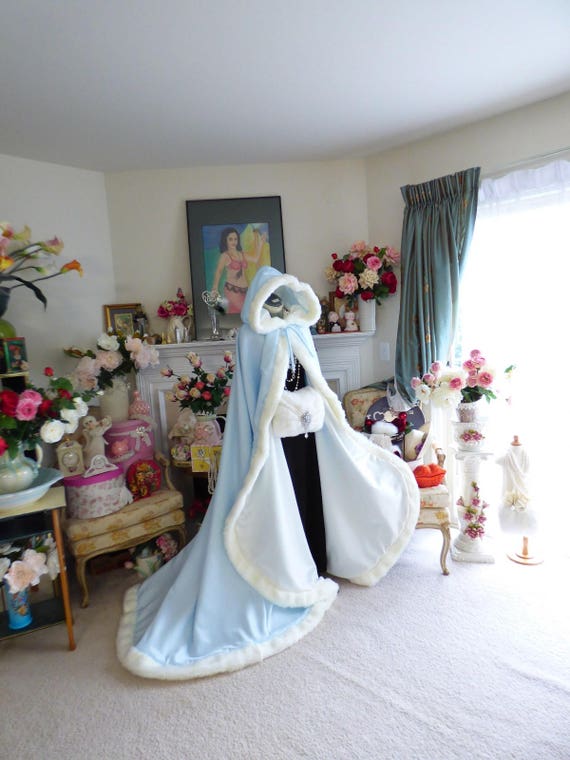 Frozen Elsa Inspired Bridal Cape Powder Blue Ivory Satin Etsy