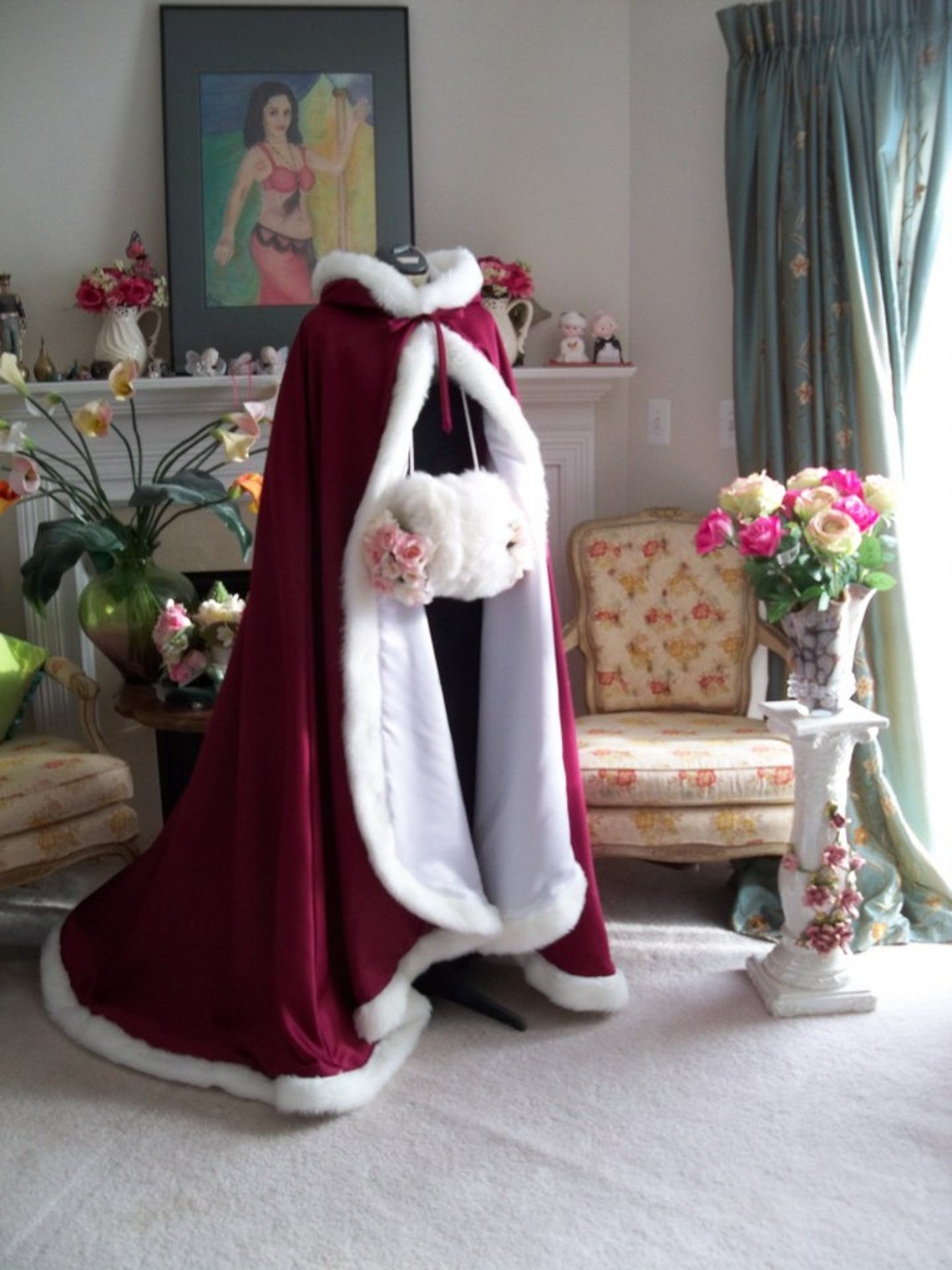 Mirror Mirror Bridal Cape 52 inch Burgundy / White Satin with Etsy
