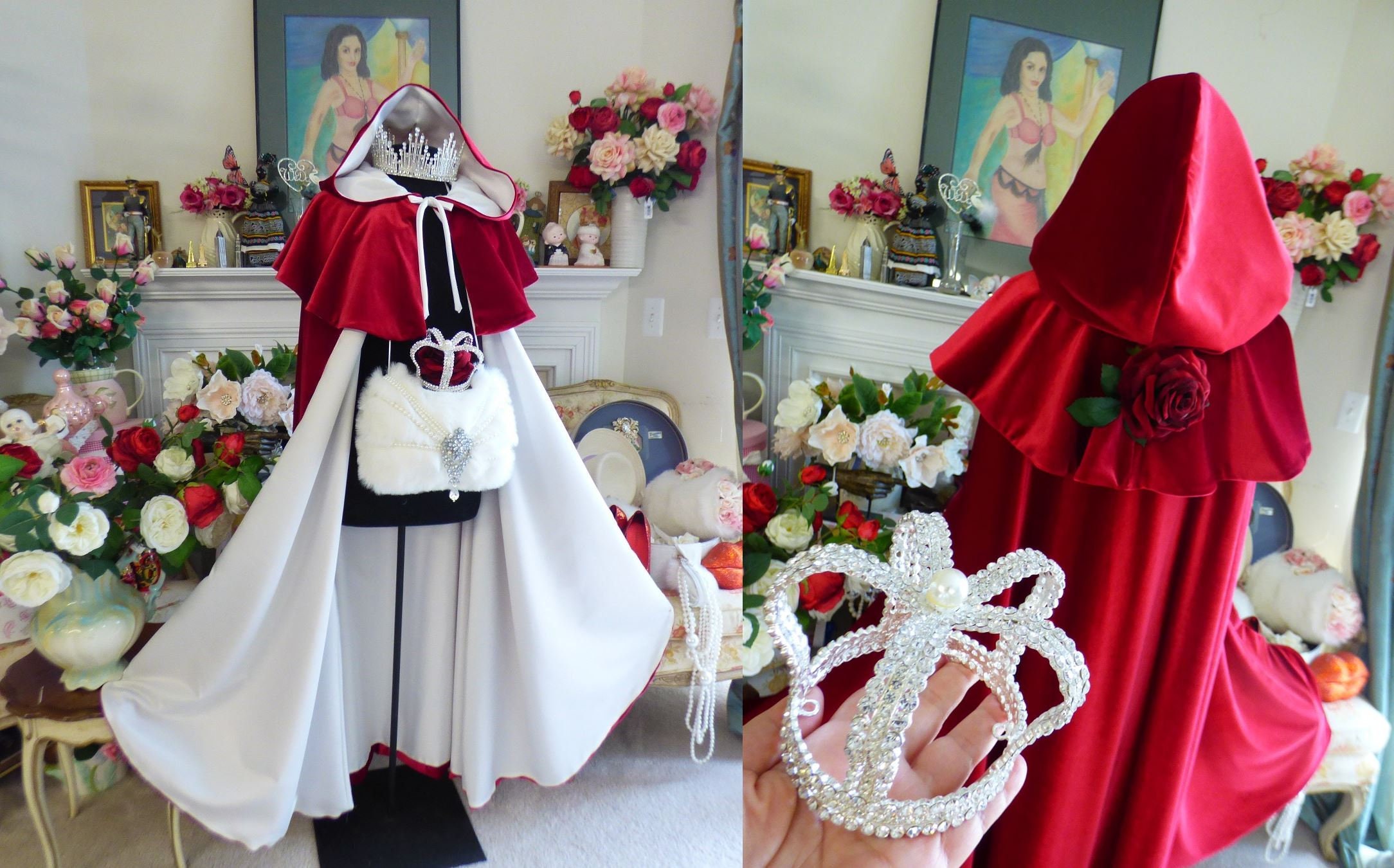 Ivory Satin Wedding Cloak Valentine Belle Inspired Bridal cape Claret
