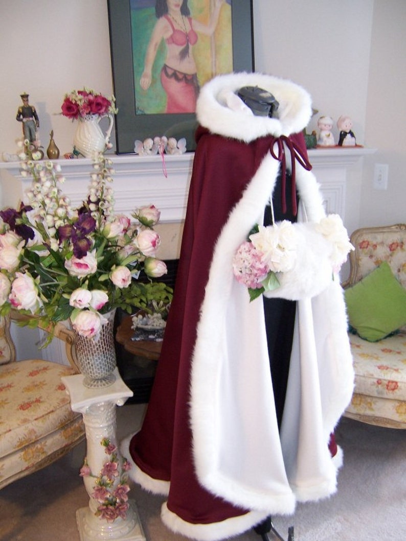 Mirror Mirror Bridal Cape 52 inch Burgundy / White Satin with Etsy