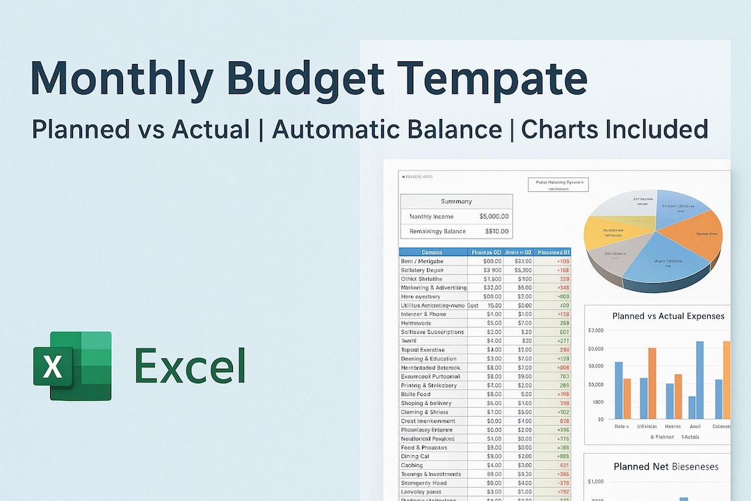 Monthly Budget Template (excel) | Planned Vs Actual | Automatic Balance ...