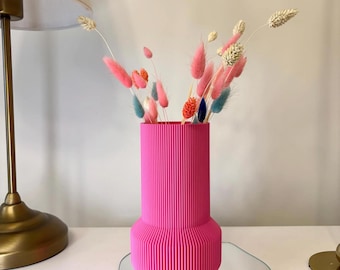 Boho Rosa Maximalist Blumenvase gerippt | Einzigartige Home Decor Vase