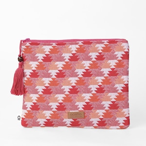 Bolsa grande con cremallera / Hecha por sobrevivientes / 100% de las ganancias donadas / Bolsa para cosméticos o accesorios / Pata de gallo roja y naranja