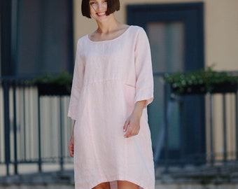 Organic Linen Midi Dress: Summer Tunic with Pockets