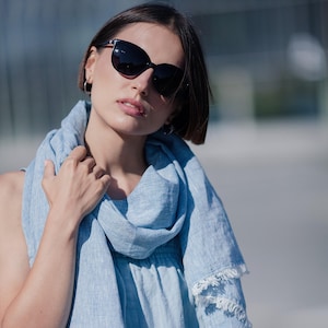 Women Linen Scarf Soft Fringed and Classic Mens Linen Scarf Linen Wrap Linen Gift Size & Color Variations Unisex Linen Scarf