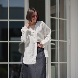 Linen Shirt Long Linen Shirt Buttoned Stonewashed Shirt Natural Linen Clothing Linen Blouse  Linen Top