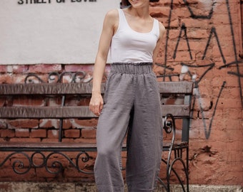 Organic Linen Harem Pants: Plus Size Stonewashed Trousers