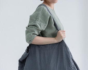 Organic Linen Tote Bag. Large Beach Shopper. Shoulder bag