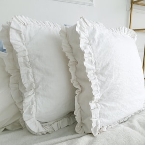 Ruffled Linen Pillow Cover: Farmhouse Style, European Flax