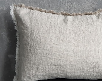 Fringed Organic Linen Pillowcase: Soft European Flax Pillow Cover, Pillow Sham With Fringe
