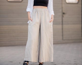 Pantalones anchos de lino orgánico: pantalones capri de corte relajado