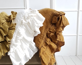 Ruffled Linen Pillow Sham: Shabby Chic Organic Flax Pillow Cover With Ruffle