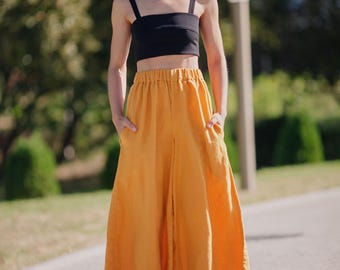 Organic Linen Culottes: Wide Leg Cropped Summer Pants