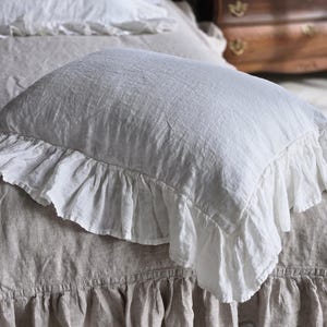 Rüschen Leinen Kissenbezug: Europäischer Bio Flachs, Shabby Chic Style
