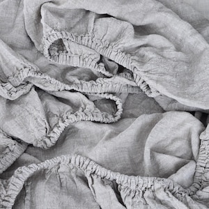 Linen Fitted Sheet Soft Organic Linen Bed Sheet With Elastic Deep Pocket Linen Bed Sheet Queen King CalKing Twin Double
