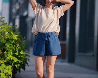 Shorts de lino orgánico de tiro alto: ropa de verano para mujer