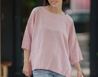 Blusa de verano de lino orgánico: Top corto suave lavado a la piedra