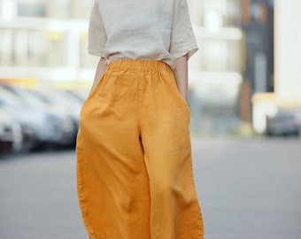 Culottes anchos de lino orgánico: pantalones cortos suaves con cintura elástica