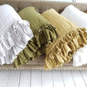 Organic Linen PILLOW SHAM with Ruffle Soft Farmhouse Linen Pillow Cover Natural Linen Pillowcase Standard Queen King EUR Custom Size Cover
