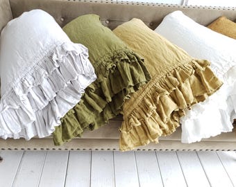 Organic Linen Pillow Sham with Ruffle: Farmhouse Style Pillow Cover