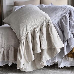 100% Organic Pillow Cover Ruffled Linen Pillow Case Stonewashed Linen Pillow Sham With Ruffle Standard Queen King EUR Custom Size Frilled
