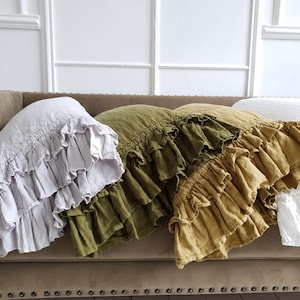 Ruffled Pillow Sham Soft Natural Linen Pillow Cover Standard Queen King EUR Custom 100% Flax Pillowcover With Frill Shabby Chic Vintage
