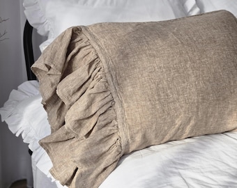 Ruffled Linen Pillow Cover: Vintage Style Bedroom Decor Frilled Pillow Sham