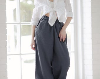 Organic Linen Wide Leg Pants: Relaxed Fit Trousers