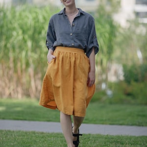 Midi Linen Skirt Soft Organic Linen Skirt Linen Clothing Summer Linen Knee Length Skirt