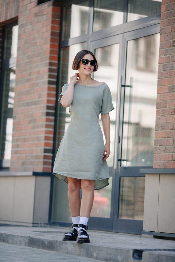 Lino Abito Tunica Abito In Lino Con Cintura, Tunica Estiva In Lino