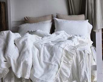 Linen Duvet Cover Natural Farmhouse Linen Comforter Cover Ruffled Quilt Cover Frilled Comforter Queen Twin Full CalKing King Double