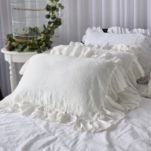 Rüschen Leinen Kissen-Sham: Landhaus Shabby Chic Kissenbezug