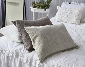 Organic Linen Pillow Cover: Soft European Flax Bedding. Classic Housewife Pillowcase