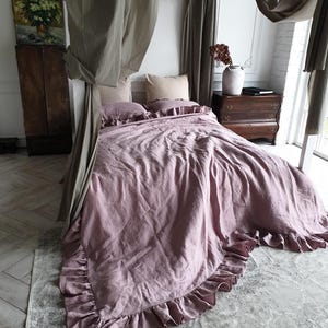 Ruffled Duvet Comforter Cover Set Organic Linen Quilt Cover and Pillowcase Queen King CalKing Twin Full Frilled Comforter Set
