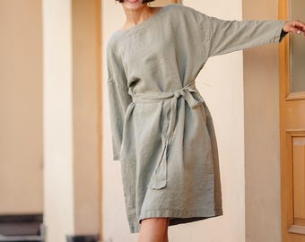 Plus Size Linen Dress: Oversized Midi Tunic, Organic Fabric