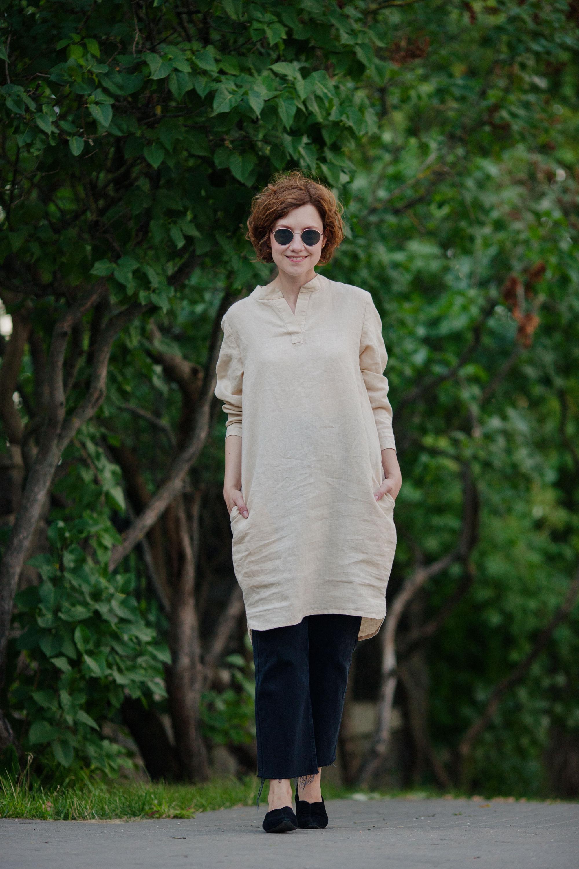 linen midi tunic dress Linen Midi Shirtdress