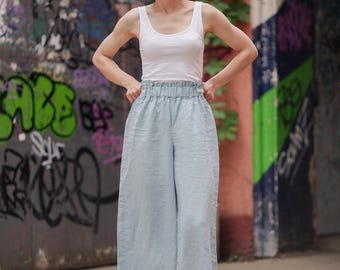 Organic Linen Wide Leg Pants: Cropped Summer Trousers