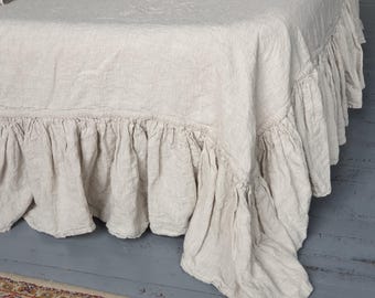Ruffled Linen Flat Sheet: Farmhouse Bed Cover, OEKO-TEX Certified