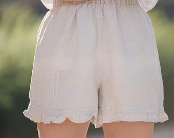 Ruffled Linen Shorts: High Rise Organic Cotton Summer Clothing