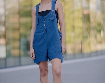 Organic Linen Short Jumpsuit: Women's Summer Romper Overall