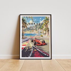 Póster de Ferrari / Póster de Charles Leclerc / Póster de F1 / Impresión de Fórmula 1 / Impresión de F1 / Póster de Fórmula 1 / Arte mural de F1 / Póster de viaje a Mónaco