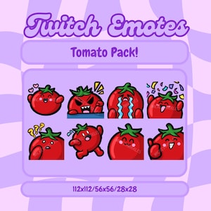 Pack of Eight Cute Cartoon Tomato Twitch Emote, Discord Emotes, Kawaii, Streamer, Tomato Emote, Fruit Emote, Vegetable Emote, Gaming