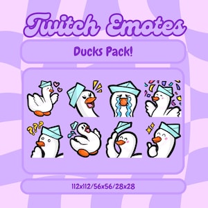 Pack of Eight Cute Cartoon Duck Twitch Emote, Discord Emotes, Kawaii, Streamer, Duck Emote, Animal Emote, Gaming