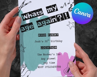 Pop Punk Birthday Invitation, Blink Inspired , What's My Age Again Party, Emo, Editable Canva Digital Download