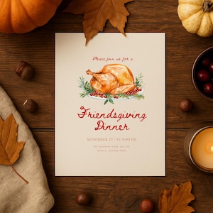 Editable Friendsgiving Invitation: Autumn Floral Thanksgiving Party (Canva Template Digital Download)