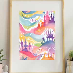 Girl Bedroom Castle Wall Art Print,  Magical Wall Art Print, Princess Bedroom Decor, Cinderella Decor, Rapunzel Wall Art, Princess Wall Art