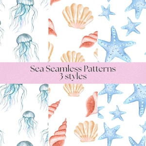 Ocean Digital Paper Bundle: Starfish, Jellyfish & Seashell Patterns (Digital Download)